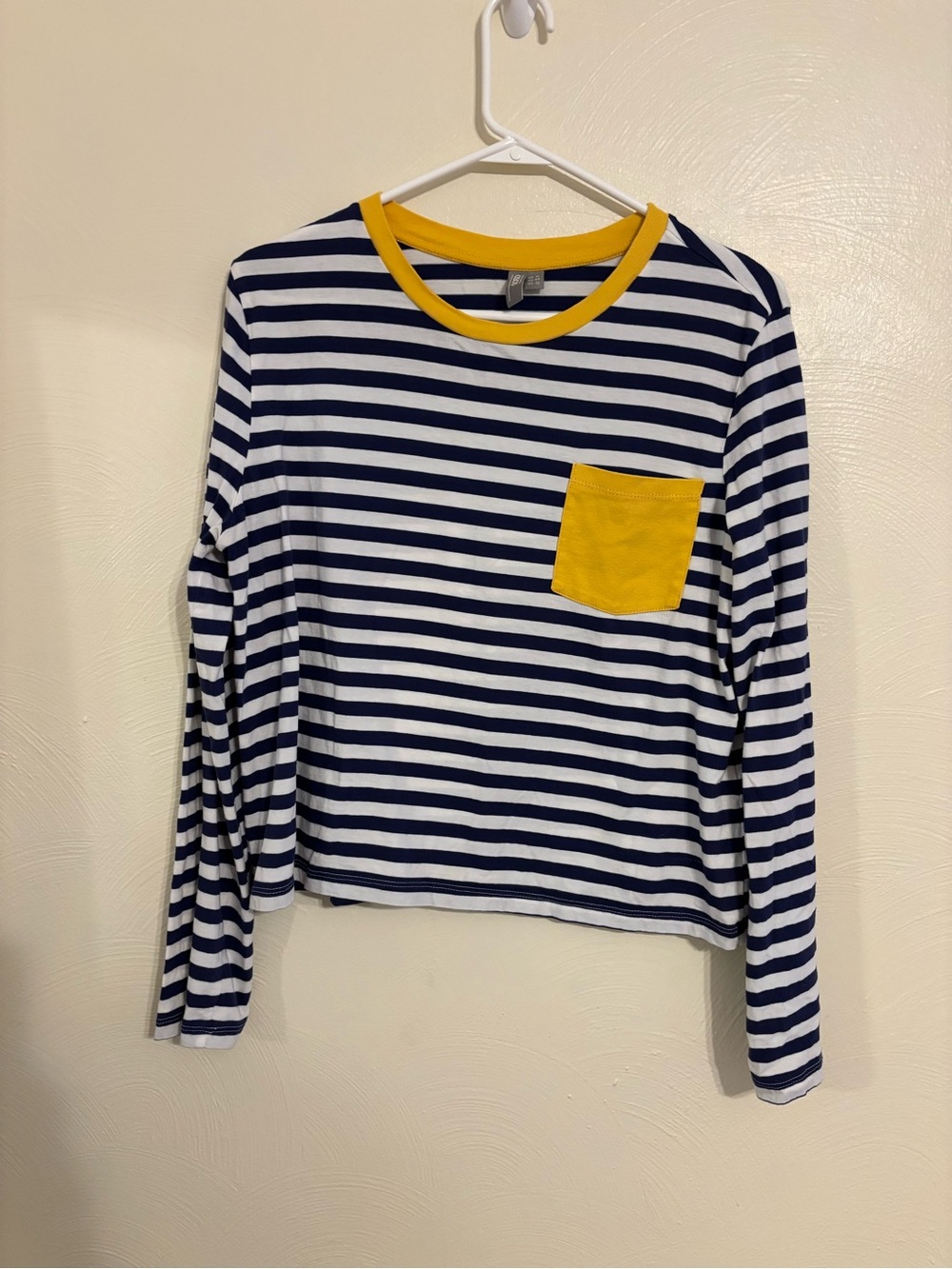 ASOS Navy White Striped Long Sleeve Top US 12 Yellow Pocket Nautical